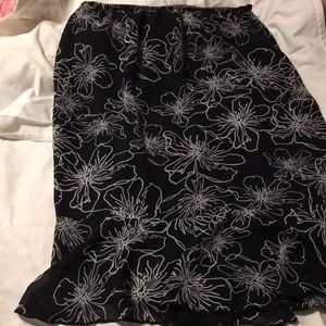 Black and white floral midi skirt